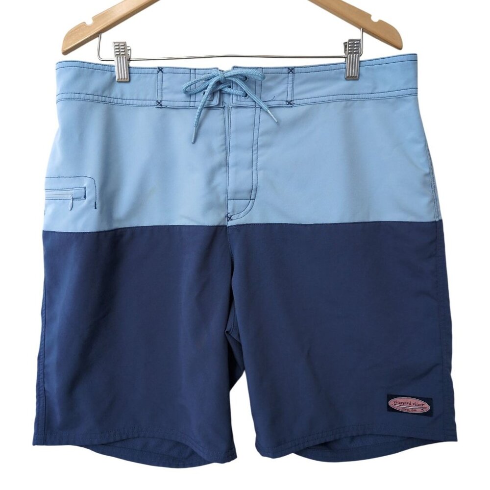 Vineyard Vines Board Shorts Swim Trunks Mens 34 Blue Color Block Beach Pool Vaca